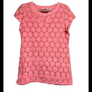 Isaac Mizrahi Women’s Daisy Lace V Neck  Shirt Pink Medium